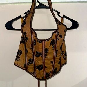 Floral Lace Up Back Corset Halter Top